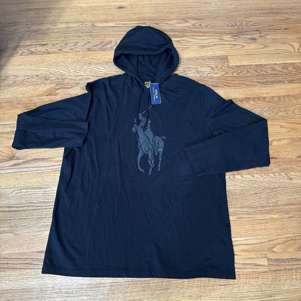 NEW Polo Ralph Lauren Men's 2XL Black Long Sleeve Pullover Hoodie Big Pony